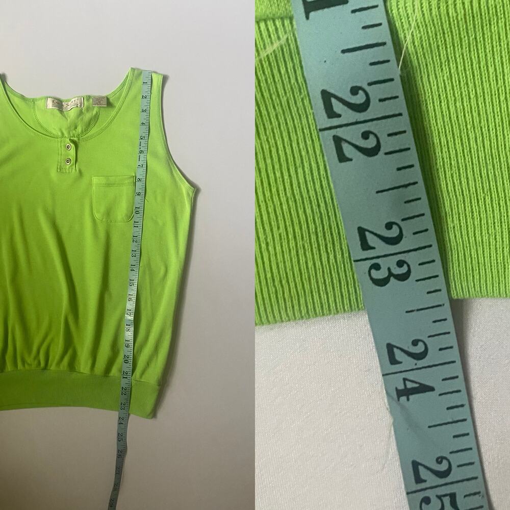 Vintage 80s Pistachio Green Henley Tank Top Sleeveless M - Picture 14 of 17